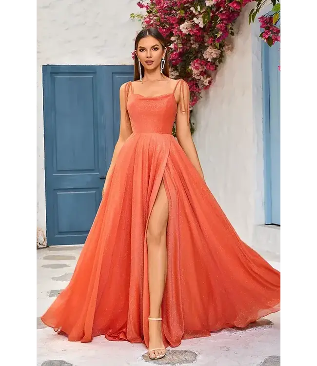 J25009 Robe Fluide Scintillante Orange