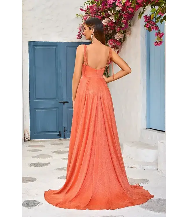 J25009 Robe Fluide Scintillante Orange