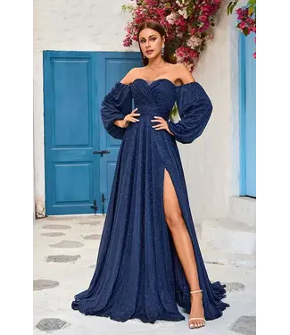 J25010 Robe Scintillante  À Manches Marine