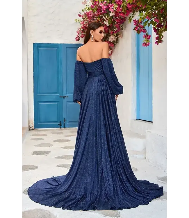 J25010 Robe Scintillante  À Manches Marine