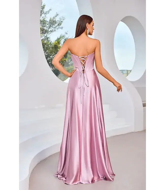 J25012 Robe Corset En Satin Rose