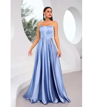 J25012 Robe Corset En Satin Bleu Poudre