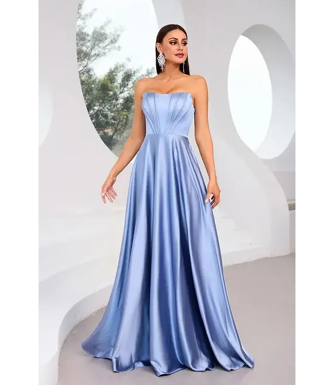 J25012 Robe Corset En Satin Bleu Poudre