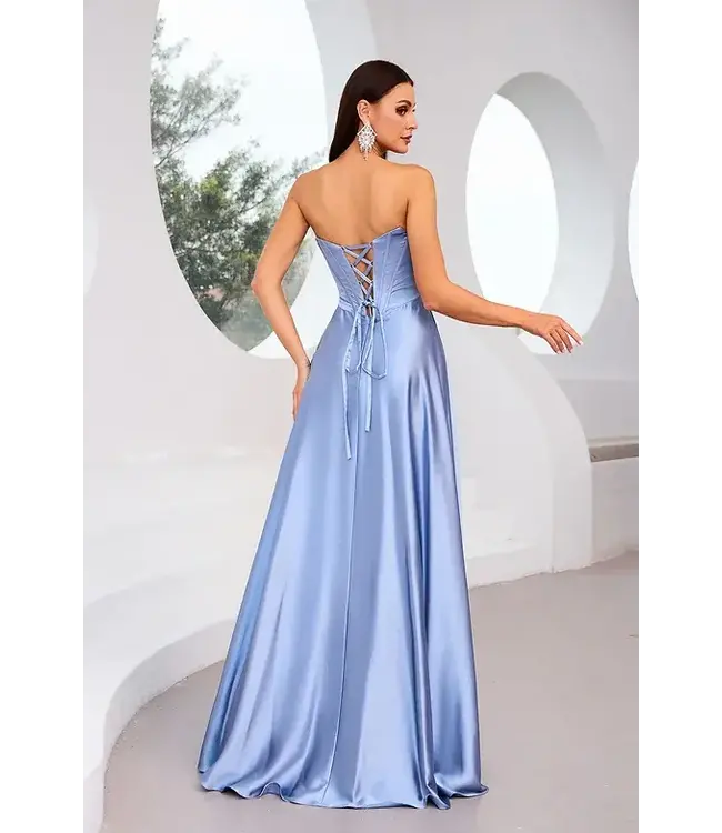 J25012 Robe Corset En Satin Bleu Poudre