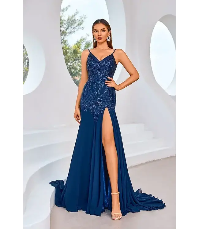 J25015 Robe Ajustée Marine