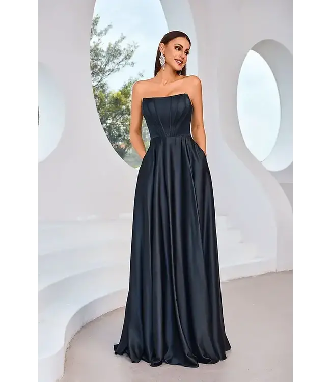 J25012 Robe Corset En Satin Noire