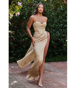 3847 Robe En Satin Avec Dos Lacé Champagne
