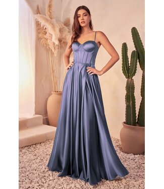 733 Robe Corset En Satin Bleu Fumé