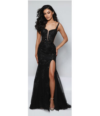 25690  Robe Ajustée Avec Fente Noire