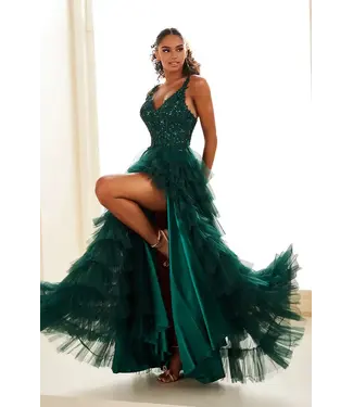 35059 Robe Corset À Étages Emeraude