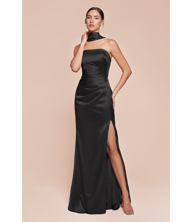 1547 Robe Bustier En Satin Noire