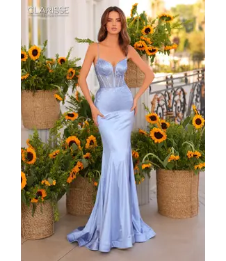 811134 Robe Corset Brillante et Satinée Bleu Fumé