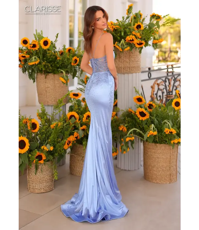 811134 Robe Corset Brillante et Satinée Bleu Fumé