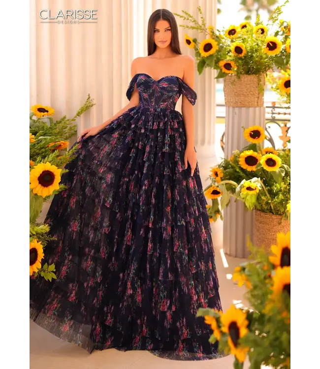 811187 Robe Corset En Tulle Fleurie Marine