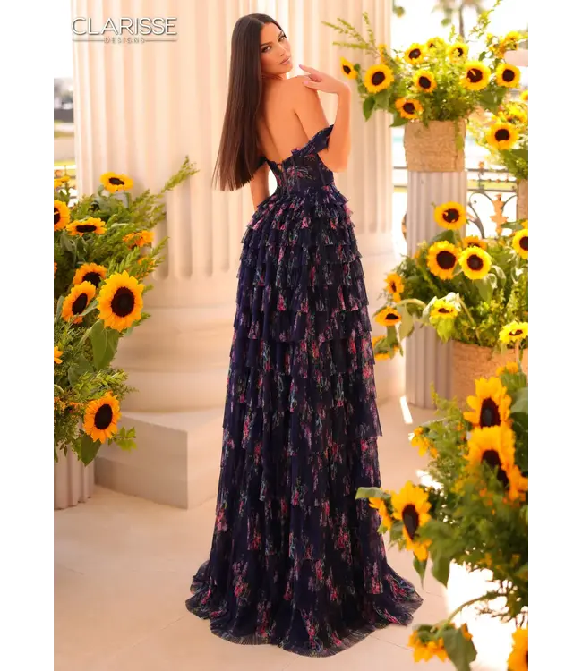 811187 Robe Corset En Tulle Fleurie Marine