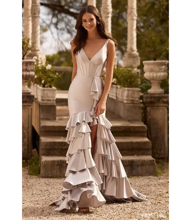 57146 Robe à Corset Avec Volants Argentée