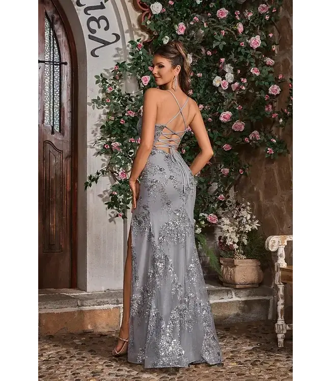 J26040 Robe Scintillante Ajustée Argent