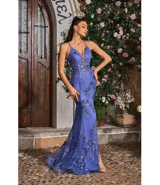 J26040 Robe Scintillante Ajustée Periwinkle