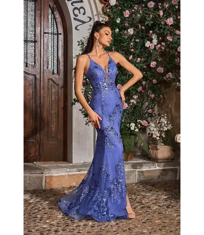 J26040 Robe Scintillante Ajustée Periwinkle