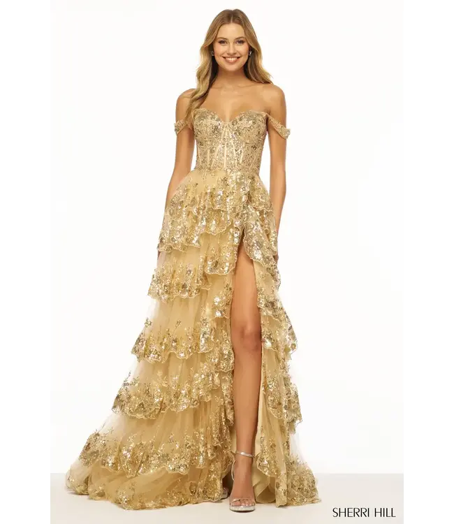 55500 Robe Corset À Étages Or