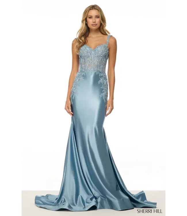 57132 Robe Ajusté Corset Bleu Vintage