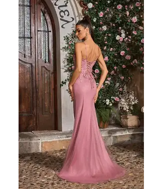 J26003 Robe Ajuster Avec Broderies rose Pale