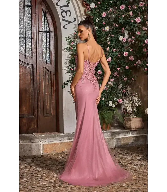 J26003 Robe Ajuster Avec Broderies rose Pale