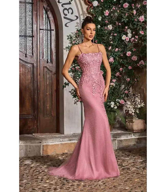 J26003 Robe Ajuster Avec Broderies rose Pale