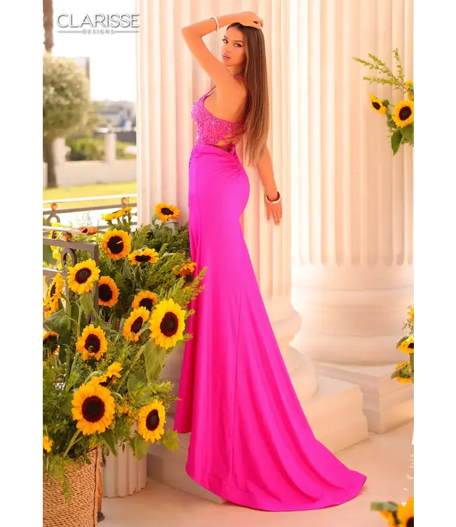 811296 Robe Corset Ajustée Scintillante Fushia