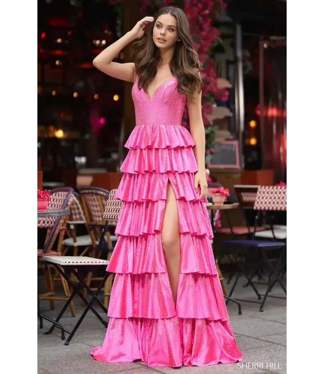 56980 Robe À Volants Brillante Rose Pâle