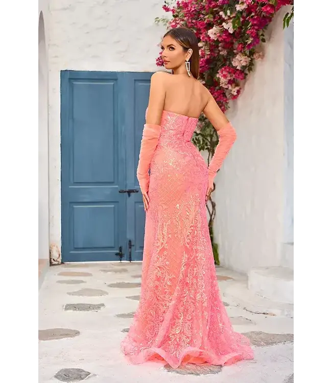 J25016 Robe Bustier Pointé Orange