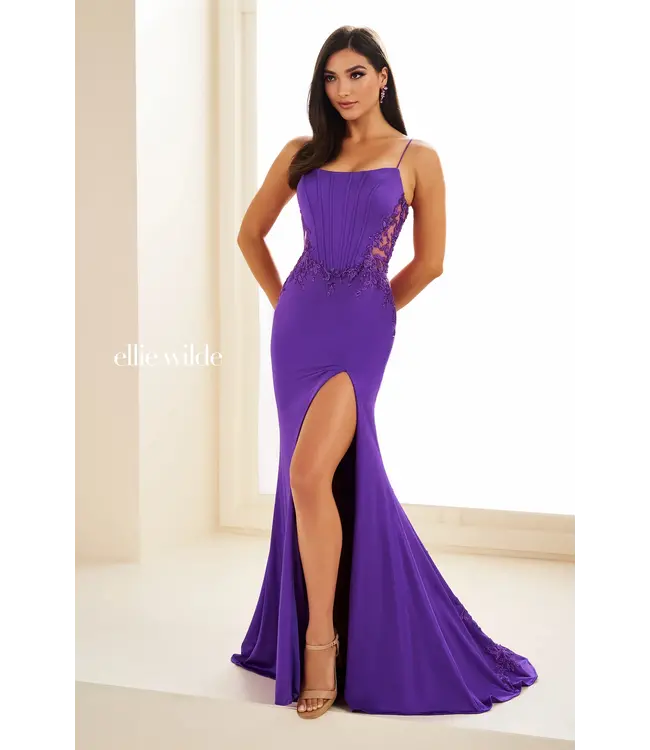 36017 Robe Corset Col Droit Violet