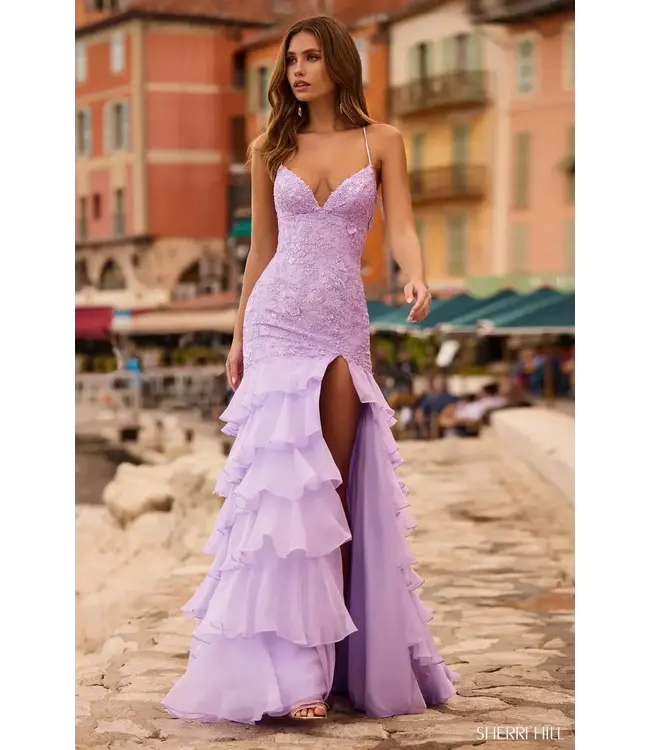 57025 Robe Brodée A Volants Lilas