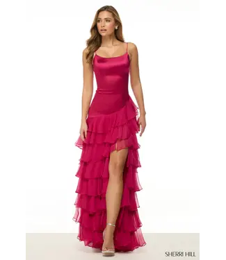 56962 Robe Satinee Avec Volant Baie