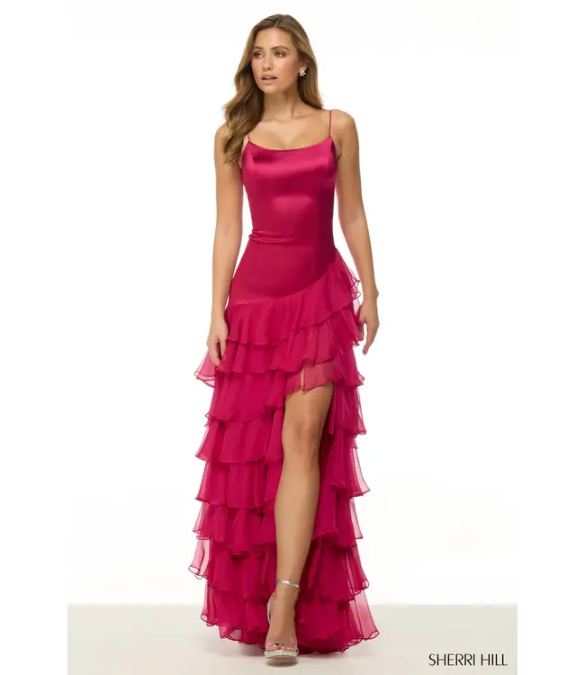 56962 Robe Satinee Avec Volant Baie