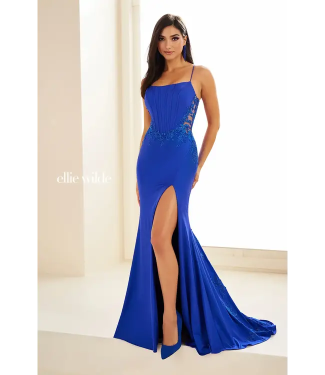 36017 Robe Corset Col Droit Royal