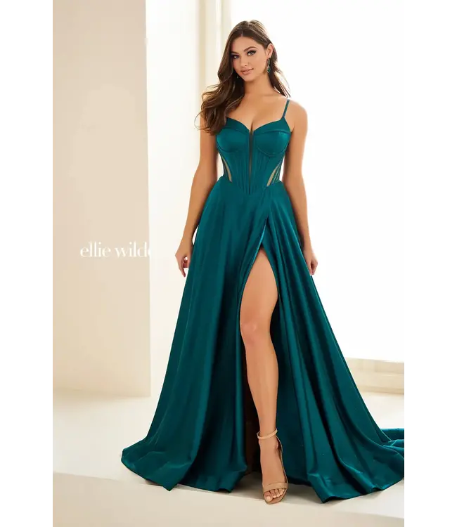 36227 Robe Fluide En Satin Turquoise