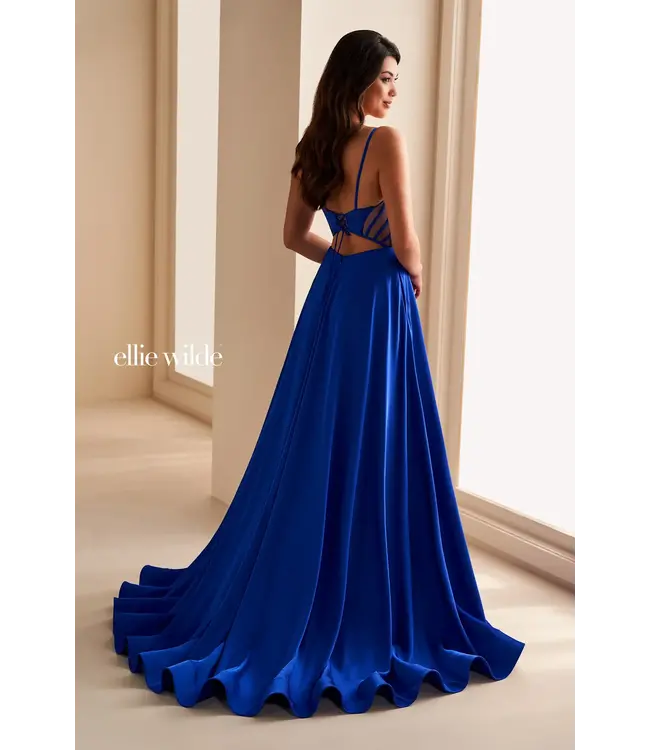 36227 Robe Fluide En Satin Turquoise