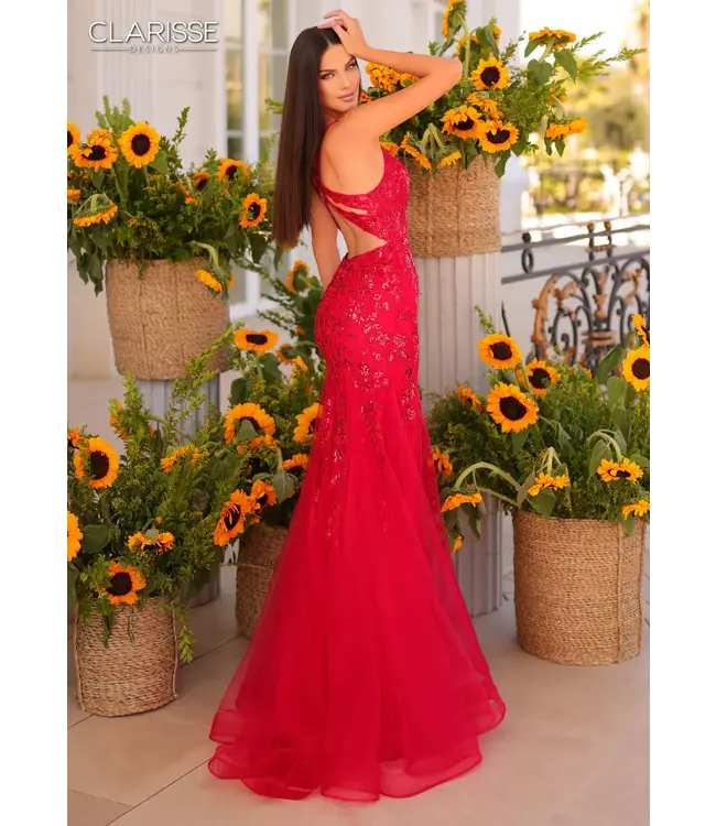 811244 Robe Ajustée Brillante Rouge