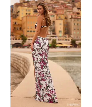 57105 Robe Ajustée Fleurie Ivory/Fuchsia