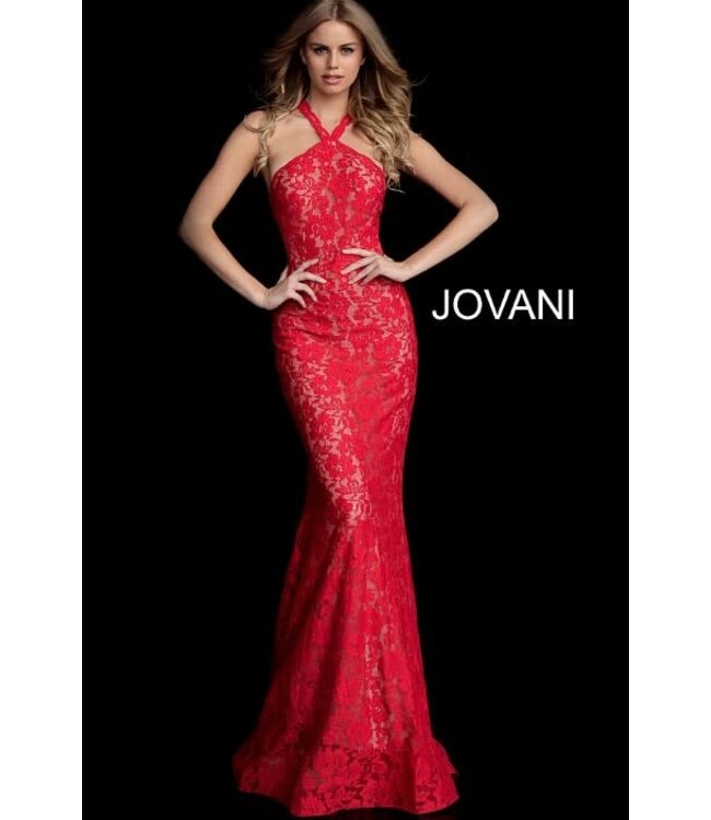 63214 Robe ajustée en dentelle à col haut