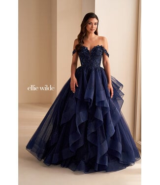 35084 Robe Avec Tulle À Étages Marine