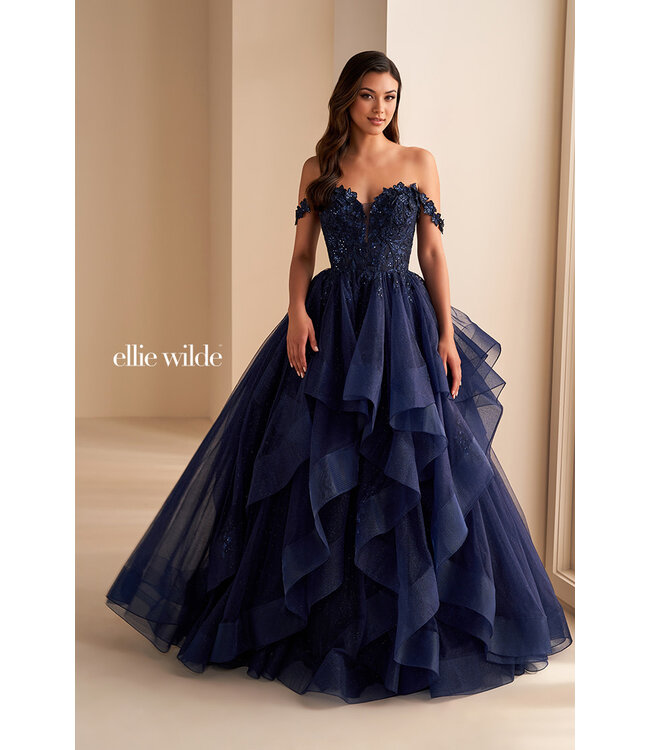 35084 Robe Avec Tulle À Étages Marine