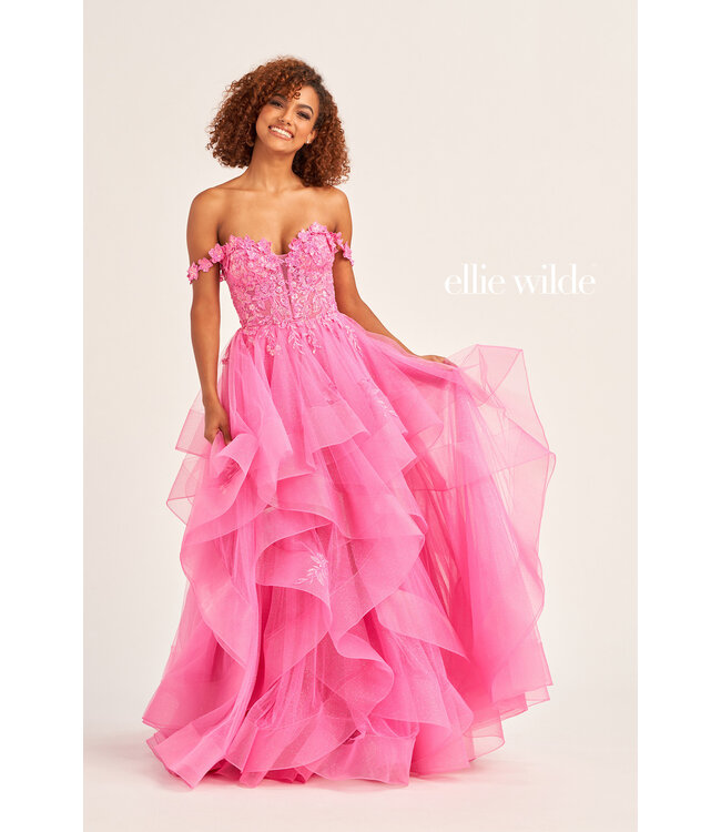 35084 Robe Avec Tulle À Étage Hot Pink