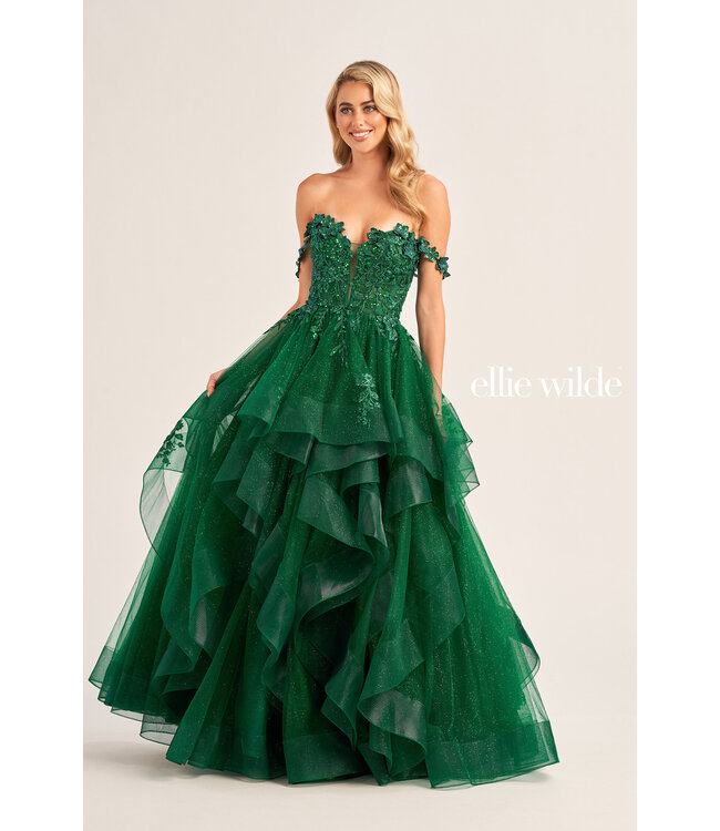 35084 Robe Avec Tulle À Étage Emeraude