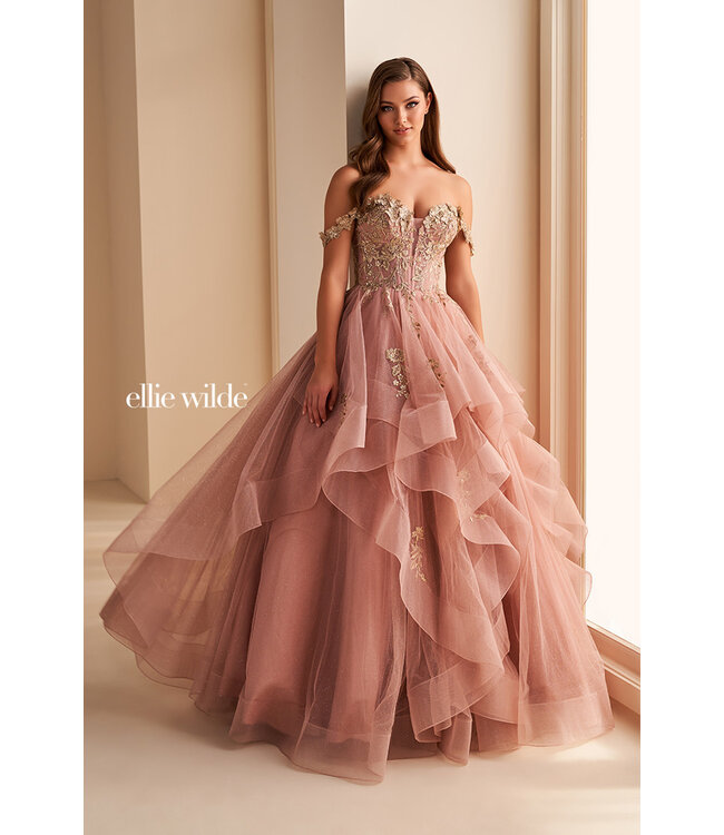 35084 Robe Avec Tulle à Étage Dusty Rose / Gold