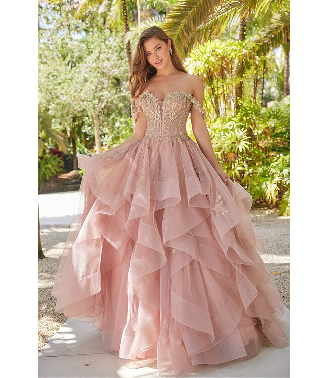 35084 Robe Avec Tulle à Étage Dusty Rose / Gold
