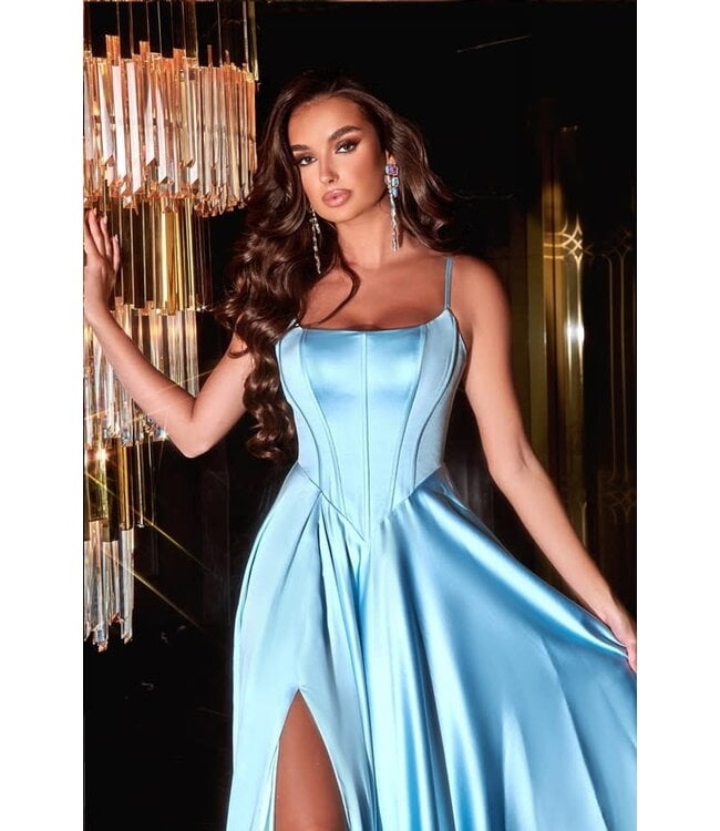 PS22548 Robe En Satin Bleu Poudre