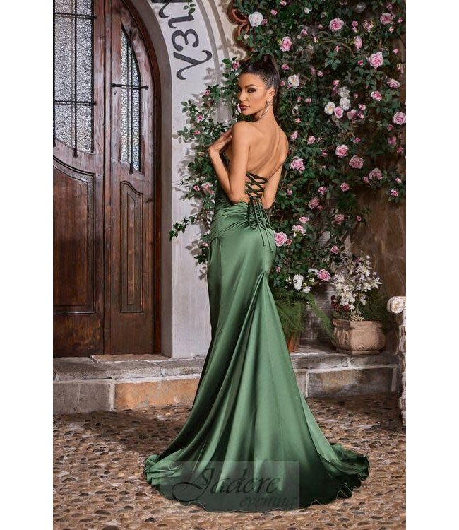 J26004 Robe Bustier En Satin Ajustée Olive