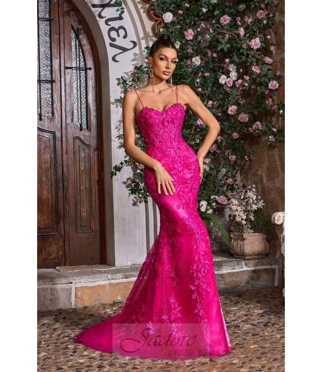 J26032 Robe À Broderies Fushia